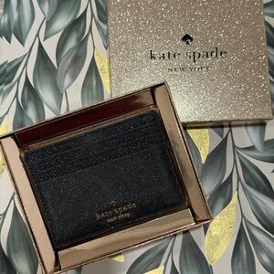 Kate Spade Black Glitter Card Case NWT!